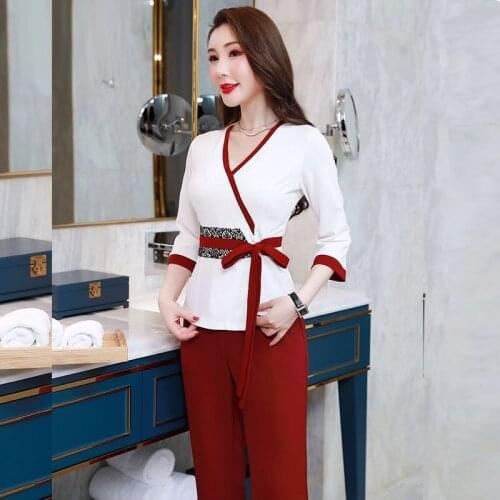 Woman Beauty Salon Uniforms Massage Sauna Foot Bath Workwear Beauty Clothing Beautician Work Clothes Uniforme Spa Uniform DD2593