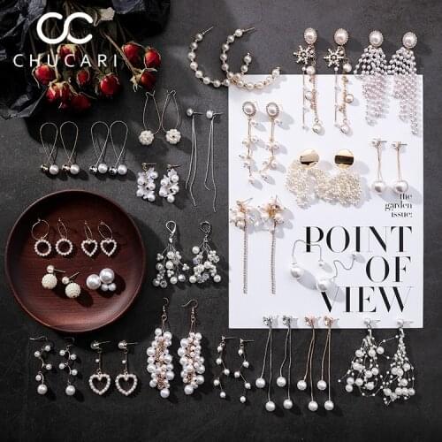 CHUCARI Korea Design Metal Gold Geometric Irregular Circle Square Natural Freshwater Pearl Stud Earrings for Women Girl Gift