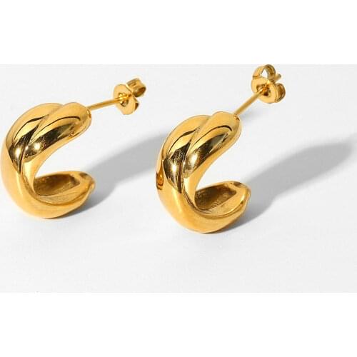 Tarnish Free Cross Design CC Shape Hoop Earrings For Women 18K Gold Plated Stainless Steel Circle Earrings Jewelry Accessories