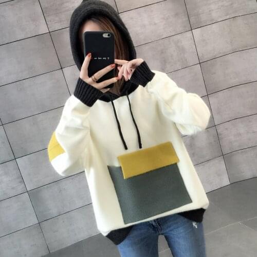 Women Knitted Sweater And Pullovers Korean Fashion Style Hooded Sweaters Autumn And Winter 2019 New Pocket Sweater