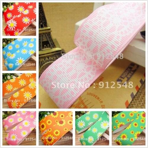 1"(25mm) flower Printed grosgrain ribbon,Garment accessories,Hair ribbon,dx49
