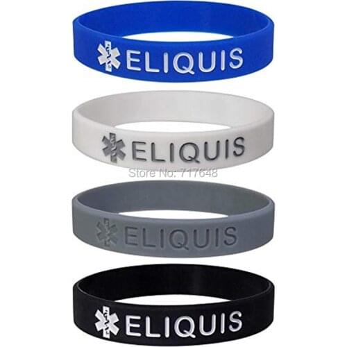100pcs ELIQUIS Medical Alert ID wristband silicone bracelets free shipping by epacket A