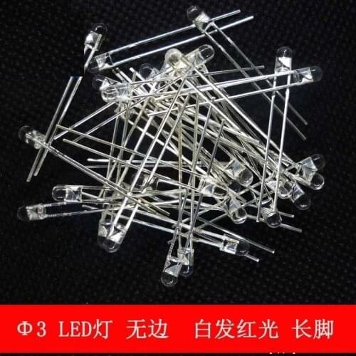 1000pcs/lot 3MM LED Lamp super bright white hair red light emitting diode endless long legs