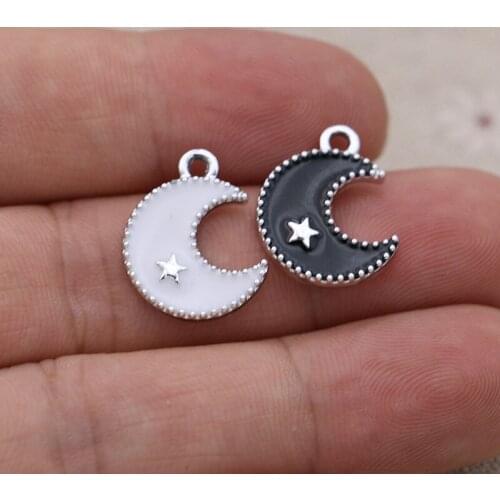 16Pcs Enamel Silver Color Moon Star Charms Pendant for Jewelry Making Earrings Bracelet Necklace Accessories DIY Craft 14x18mm