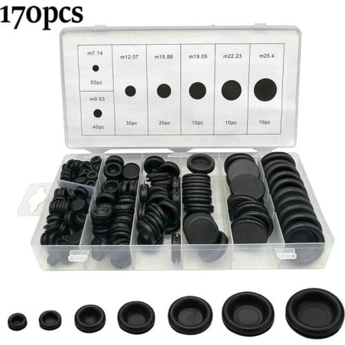 170pcs Grommet Protective coil Double-sided Black Rubber Firewall Hole Plug Retaining Ring Parts Car Electrical Wire Gasket Kit
