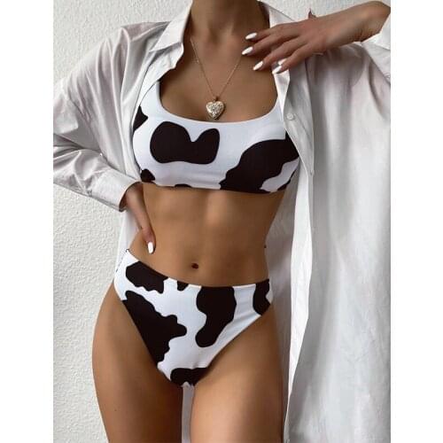 2020 Sexy Cow Print Bikini Set Women Cut Out Push Up Swimsuit Brazilian Summer Bathing Suit High Waist Swimwear