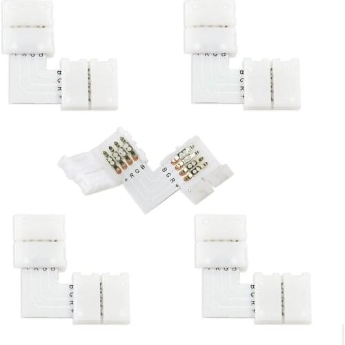 5Pcs 10Pcs 20Pcs10mm 4 Pin L Shape Connector RGB LED Strip 90 Degree Corner Connectors for 5050 2835/3528 RGB LED Strip Light