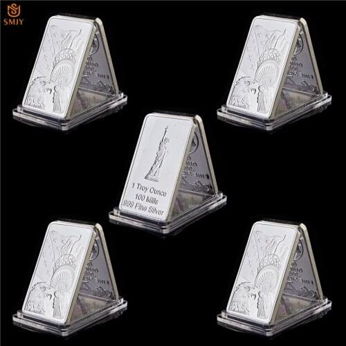 5Pcs USA 1 Troy Ounce 100 Mills.999 Fine Silver Coin Statue of Liberty Statue Free Eagle Token Collectible Medallion Gold Bar
