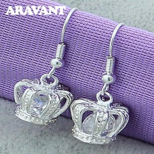 925 Silver Crystal Crown Earrings For Women Fashion Wedding Jewelry