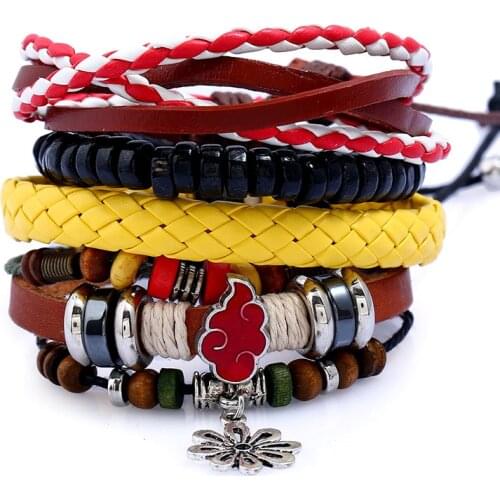 Fashion Women Jewelry Suit Wristlet Braided Woven Leather Charm DIY Beaded Bracelets Feminina Holidays Multi-layer Strand Bangle