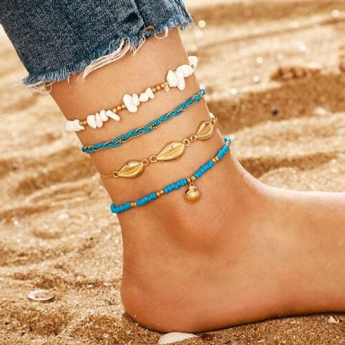 HI MAN 4Pcs/Set Bohemian Mixed Acrylic Handmade Beaded Shell Anklet Women Simple Exquisite Anniversary Gift Jewelry