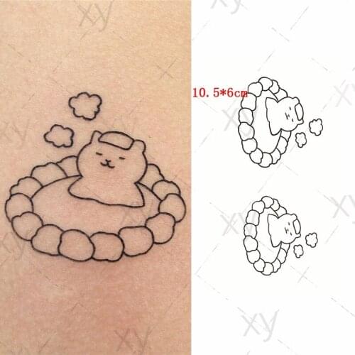 Black Cute Bear Fake Tattoo for Men Women Arm Waist Waterproof Temporary Tatto Stickers Anime Tatoos Body Art Water Transfer