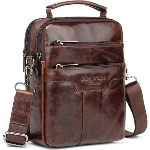 Travel Crossbody Bag Genuine Leather Messenger Bags for Men Small Flap Shoulder Bag Male Handbags Casual