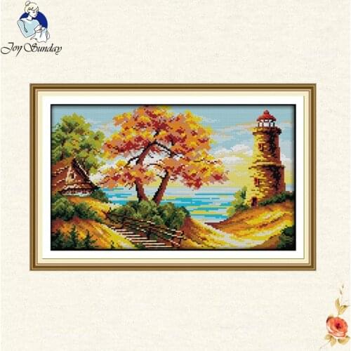 Joy Sunday Autumn sea and tree scenery cross stitch Needlework Cross Stitch Set for Embroidery Kit Cross-Stitch Handwork Wedding