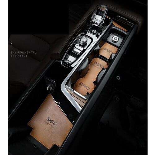 Leather car Anti-Slip Mat Phone Gate Slot Mats Cup Pads Rug water for volvo s90 2017 2018 2019 2020 2021 2022 accessories auto