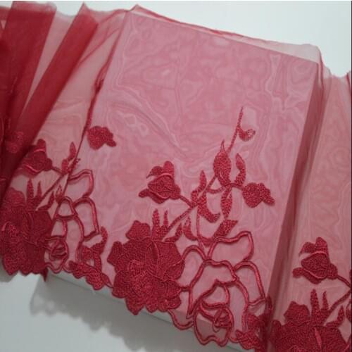 1 Meter Red Embroidered Floral Tulle Lace Trim Swiss Voile Lace Mesh Embroidery Lace Trim 22cm Width