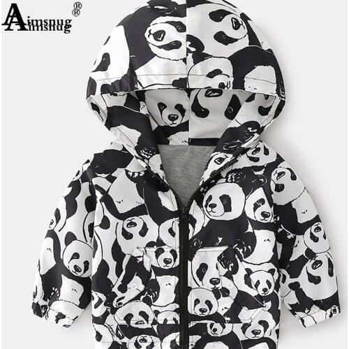 Children Autumn Hooded Jacket Unisex Fashion Zipper Pocket Jackets Long Sleeve Top Outerwear Kids Clothing 2021 Panda Print Coat