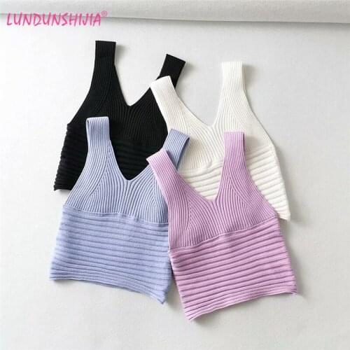 LUNDUNSHIJIA 2021 New Spring Summer Sexy Bra Women Wrapped Top Underwear V-Neck Knitting Sports Crop Tops