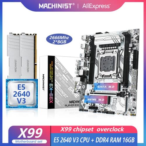 MACHINIST X99 motherboard LGA 2011-3 set kit with Intel xeon E5 2640 V3 processor 16G(2*8) DDR4 2666MHZ RAM NVME M.2 SSD X99-K9