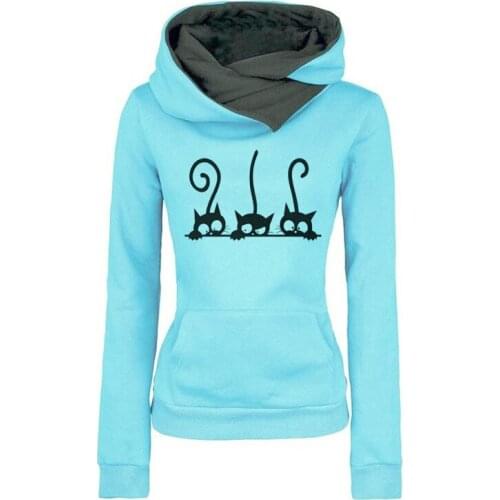 Fashion Women Hoodies And Sweatshirts Cat Print Long Sleeve Warm Pullover Sweatshirt Female Oversized Hoodie Autumn Winter 2021