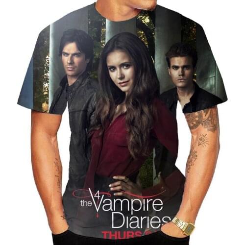 Mens T-shirt Tees The Vampire Diaries Funny Streetwear Printing Casual Loose O-neck Men Short Sleeve 3d T-shirt Male Tee Tops