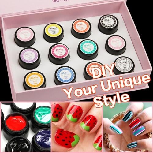 12 Colors 3D Nail Art Paint Drawing Color Gel Acrylic Nail Tips Design Set Nail Art Paint Draw Painting Acrylic Color UV Gel Tip