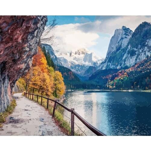 Painting By Numbers DIY Dropshipping 40x50 60x75cm Art Mountain lake road Scenery Canvas Wedding Decoration Art picture Gift