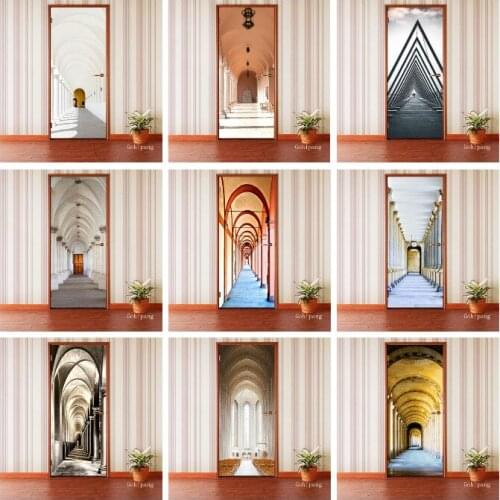 Doors Decoration 3D Wallpaper Corridor Scenery Self-Adhesive Waterproof Door Sticker Posters Renew Murals Home Art Decor Sticker