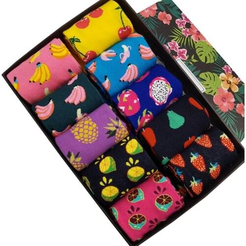 10 Pairs/Pack Combed Cotton Fashion Hip Hop Men Woman Socks Harajuku Fruit Skateboard Funny Novelty Crazy Long Tube Happy Socks