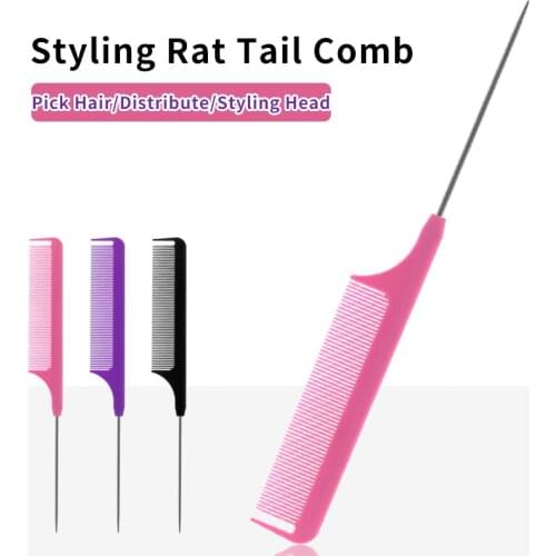 2021 New Style Rat Tail Comb Anti-static Fine Tooth Tail Comb Highlighted Steel Tip Pick Tail Comb Hair Styling Beauty Tools