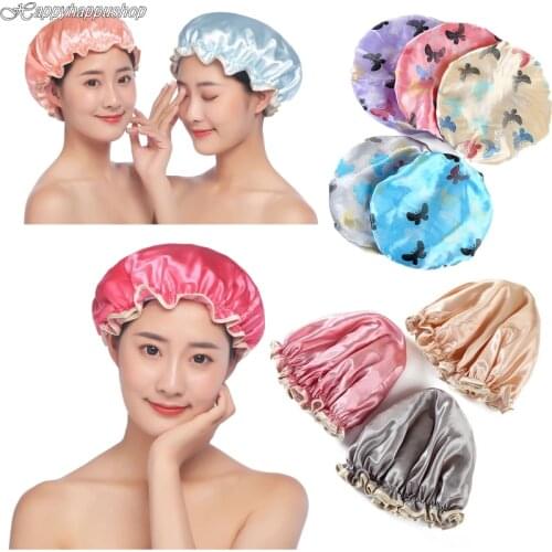 Extra Large Women and Girls Hair Cover Shower Cap Makeup Hat Double Layer Shower Hair Care Wrapped Turban Elastic Band Bandanas
