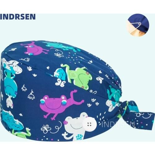 Wholesale Unisex Health Workers Frosted Hat Lab operator work cap Beauty salon Print Hat adjustable Scrub Cap working Clean hat