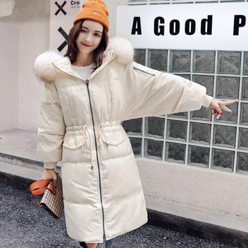 Women Winter New Parka Large Real Natural Fur Collar Hooded Down Jacket Lady Fashion Casual Adjustable Waist Skirt Coat Z318