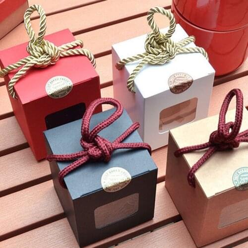Creative design kraft paper gift box With Clear Window honey jam tea brown sugar box Candy Box With Rope 120pcs/lot