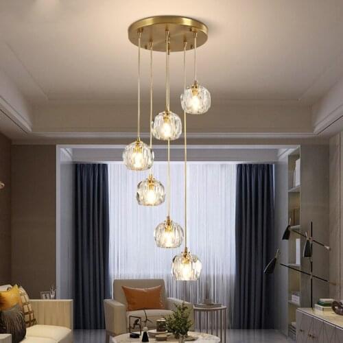 Modern crystal ball pendant lamp italian suspension design stairwell spiral staircase long pendant light Home stairs pendant lig