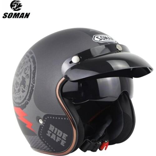 Lucky 13 Retro Casque Vintage Capacete De Moto Electric Motorcycle Chopper Helmet Moto DOT Motor Kask Silver Visor Motorad Helm