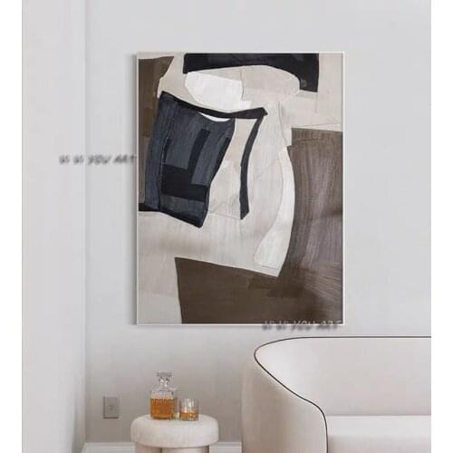 Hand Painted Contemporary Brown and White Abstract Oil Painting Minimalist Modern On Canvas Wall Art Decorative For Living