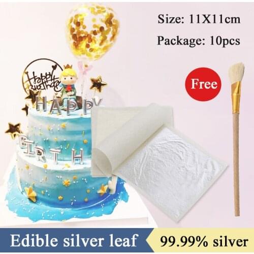 Edible Silver foil 99.99% Real Silver leaf 10pcs 11x11cm for Female Cosmetics Food Decoration Arts and Crafts Paper Edible Sheet