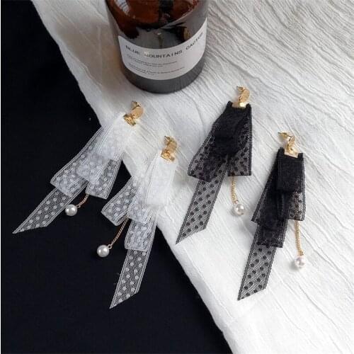 Sexy Lace Long Tassel Drop Earrings For Women Black White Color Pearl Pendant Earrings Korean Fashion серьги 2020 тренд Jewelry