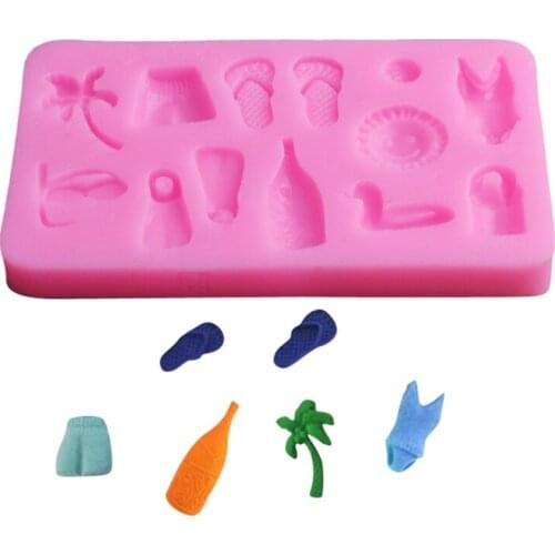 Silicone Material Fondant Mould Cake Molds Candy Molds Beach Sun Slipper Glasses Shape Design Pattern Baking Accessories 85AC
