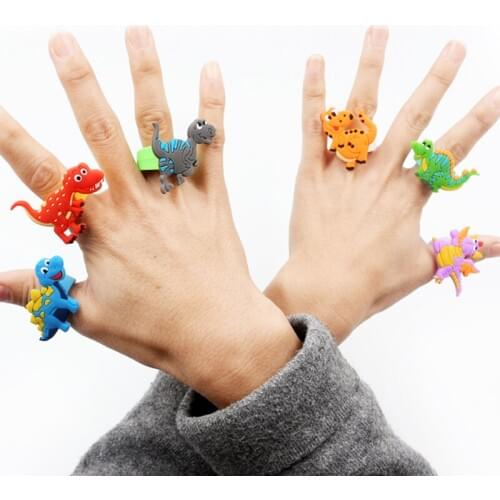 6pcs Dinosaur World Jurassic Style Silicone Ring Toy Kids Gift Cartoon Finger Birthday Gift Plastic Ring Party Gifts Dino Party