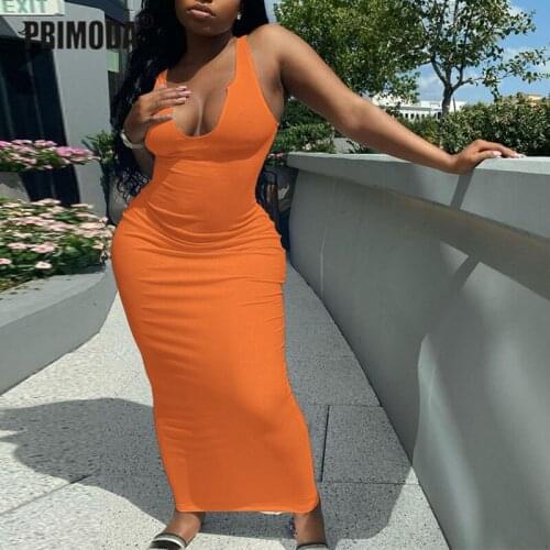 Knitted Ribbed Femme Bodycon Elegant Women Dress Lady Maxi Dresses 2021 New Summer Sexy Party Long Dress V Neck Sheath PR2387G
