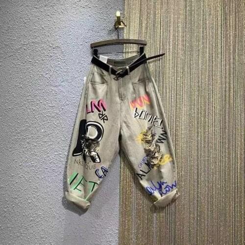 Large Size Wide-leg Harem Cropped Trousers Explosive Personality Jeans Womens Summer New Loose Mother Jeans