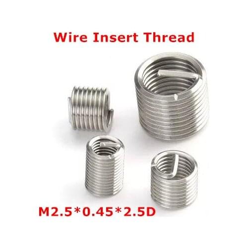 100pcs M2.5*0.45*2.5D Wire Thread Insert , M2.5 Screw Bushing , stainless steel Wire Screw Sleeve Thread Repair