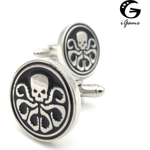IGame New Arrival Hydra Cuff Links Black Color Film Skull Design Quality Brass Material Fashion Cufflinks Free Shipping