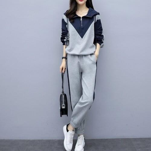 Loose Casual Sports Suit Female 2019 Womens Two Piece Sets Patchwork Hoodie Top+Harem Pants Fall Two Piece Women Outfits AA4995