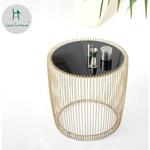 Louis Fashion Coffee Tables Nordic Iron Art Brief Modern Round Iron Art Mirror Angle