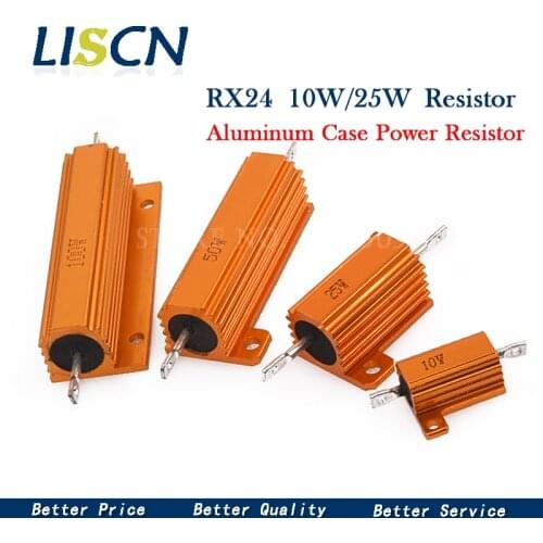 1PCS 10W 25W Aluminum Power Metal Shell Case Wirewound Resistor 0.01 ~ 30K 1 2 3 5 6 8 10 20 100 150 1K 10K ohm RX24