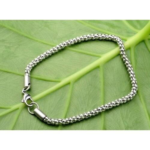 1pcs Pretty girls Stainless Steel 3mm popcorn chain link bracelet, free shipping,women fine jewelry