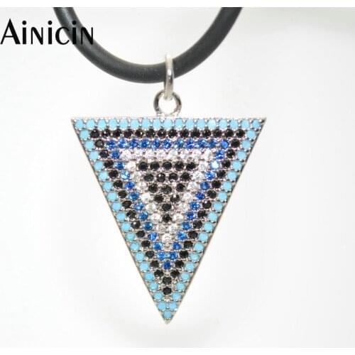 10pcs Triangle Shape Blue Rhinestone Setting Pendants 18'' Rubber Chain Necklace For Women Birthday Gift Jewelry